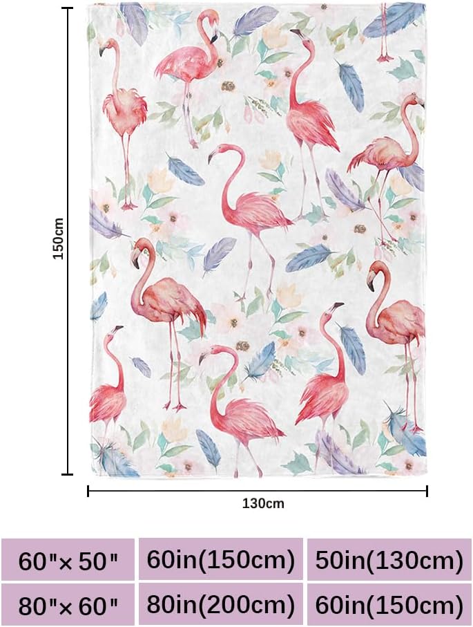 Flamingo Blanket Watercolor Flower Throw Blankets Ultra Soft Flannel Throw Blankets Lightweight Cozy Fluffy Plush Blanket for Bed Couch Sofa 50" X 60"