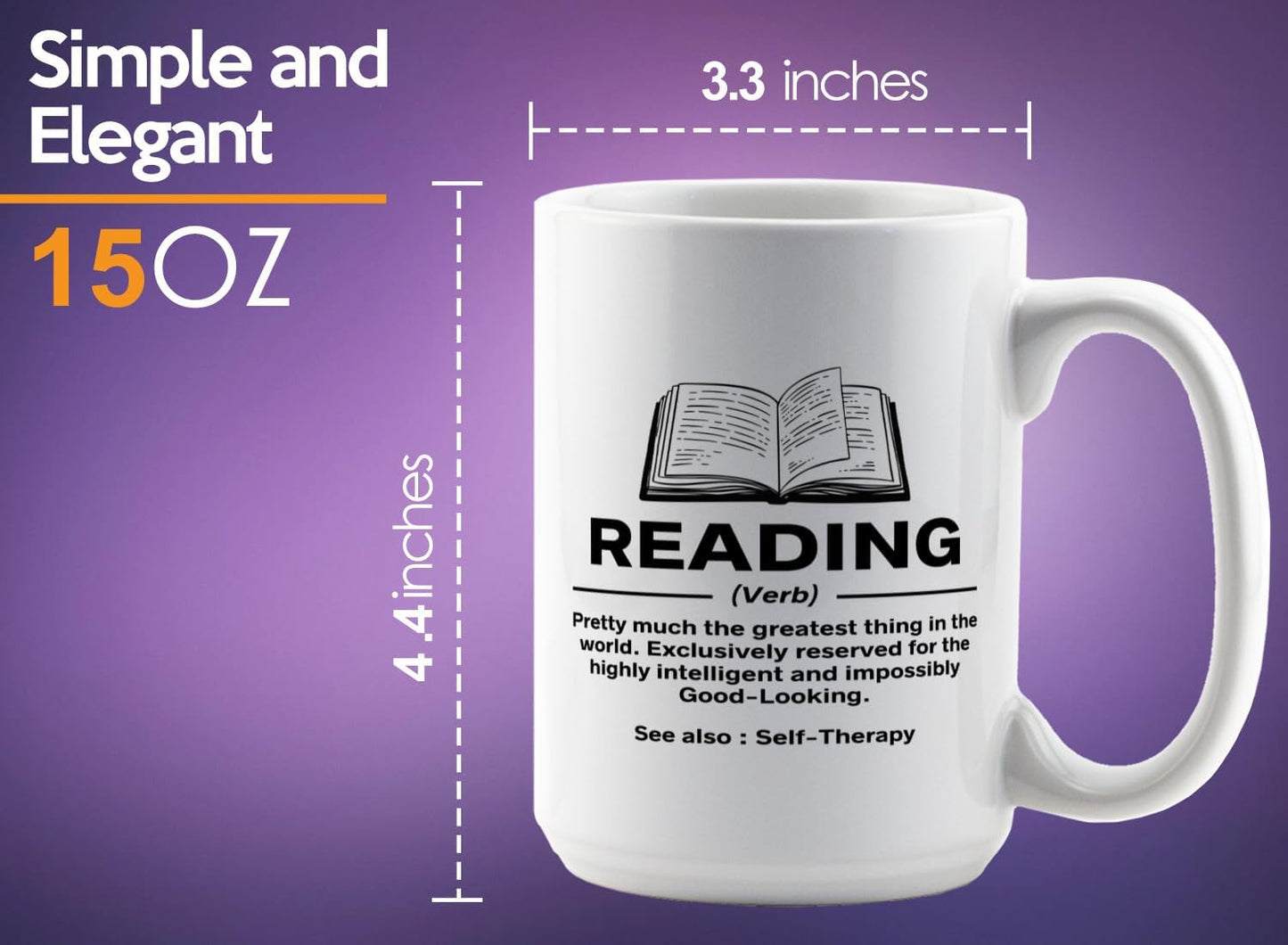 Book Lover Coffee Mug 15oz White -Reading Definition - Sports court Team Indivdiual partner Book Lover