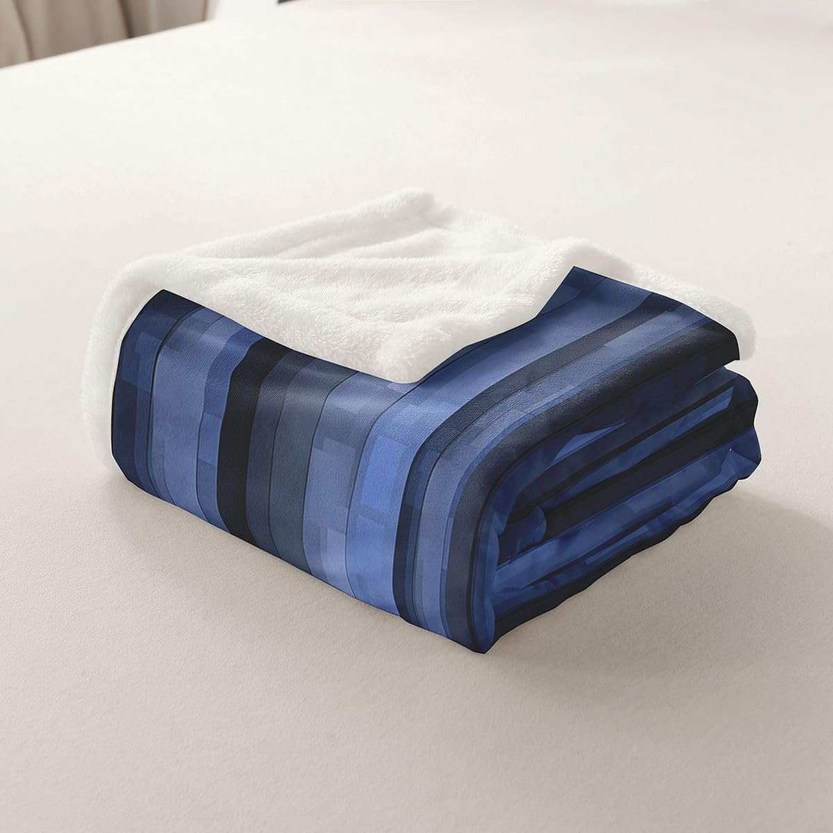 Feelyou Abstract Stripe Sherpa Throw Blanket for Couch Dark Blue Super Soft Cozy Fleece Geometric Blanket for Winter, Plush Throw Luxury Baby 30"x40" Modern Art All Season