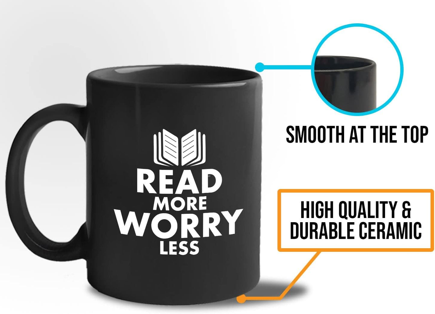 Book Lover Coffee Mug 11oz Black - read more - Literary librarian Literature Bookworm Historian Public Library Curator Bibliophile Bibliolater