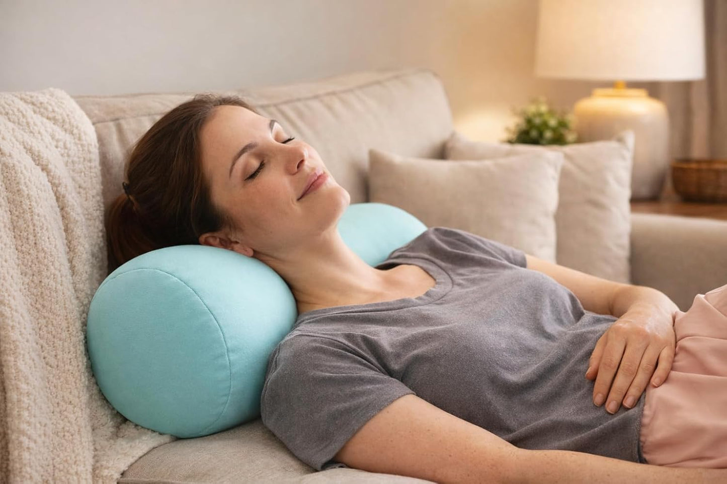 Microbead Roll Bolster Travel Neck Support Pillow and Post-Surgery Therapy Pillow (Light Blue)