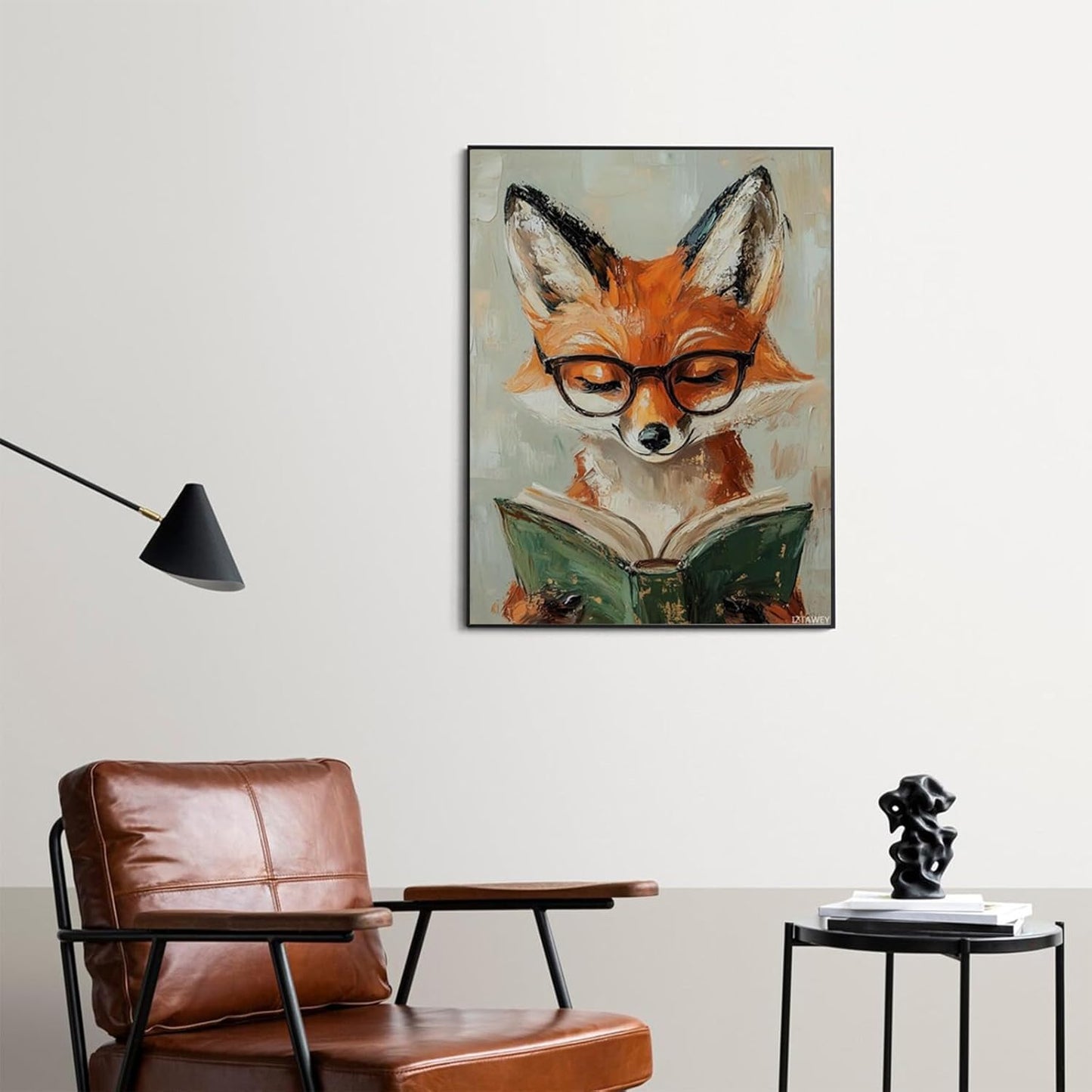IZTAWEY Cute Fox Reading Book Retro Rustic Poster Wall Art Canvas Print Artwork Aesthetic Picture Painting Room Decor for Living Room Office Bedroom Wall Art Decortion Unframed 12x16inch