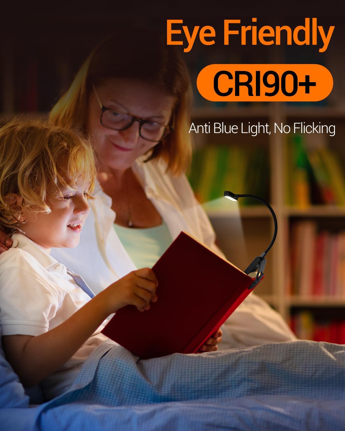 Rechargeable Clip On Reading Lamp, 9 Led 90 Hours with Power Display, 3 Brightness Levels Eye Caring Book Lamp for Kids Teachers Studying at Night in Bed