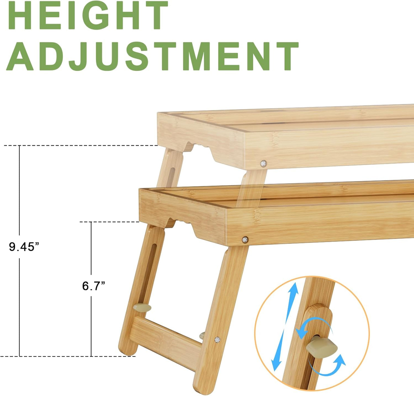 Artmeer Bed Tray Table with Folding Legs, Bamboo Breakfast Food Tray with Media Slot, Use As Platter, Laptop Desk, Snack, TV Tray Kitchen Serving Tray (Bamboo Large Adjustable Legs)