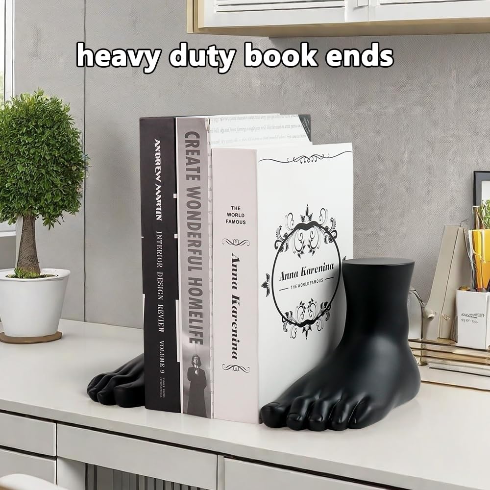 jinhuoba Decorative Bookends Foot Book Ends, Unique Heavy Book Holder Ends for Shelves, Novelty Modern Book Ends for Shelves Office Home Desk Bookshelf, 6.7"(L) x 7.5"(W) x 4.7"(H), Resin