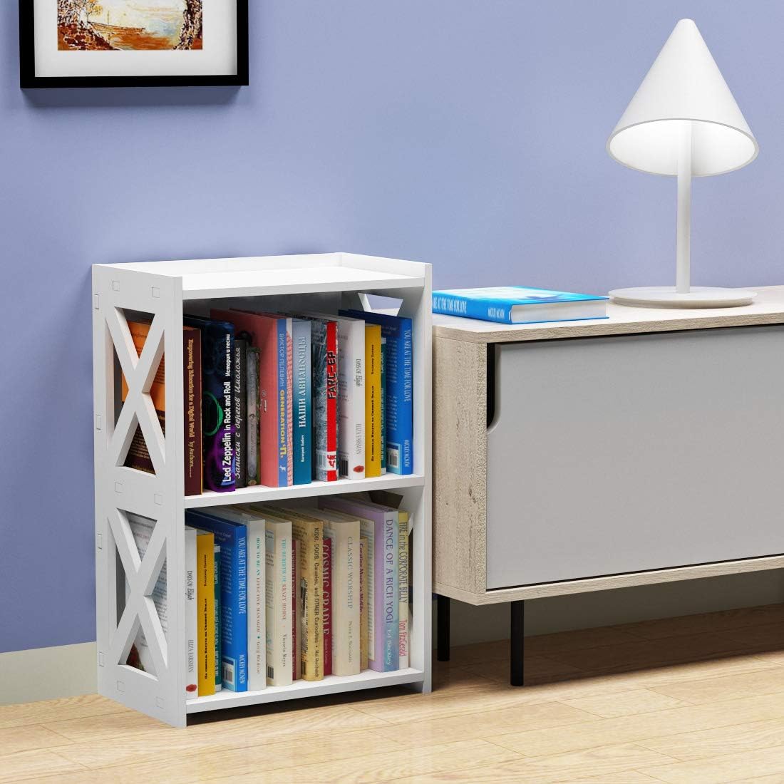 Side Table, 3 Tier 2 Shelf Small Bookshelf Bookcase for Small Spaces, Bedside End Table Nightstand, Kids Book Storage Shelves for Bedroom Living Room Office, White