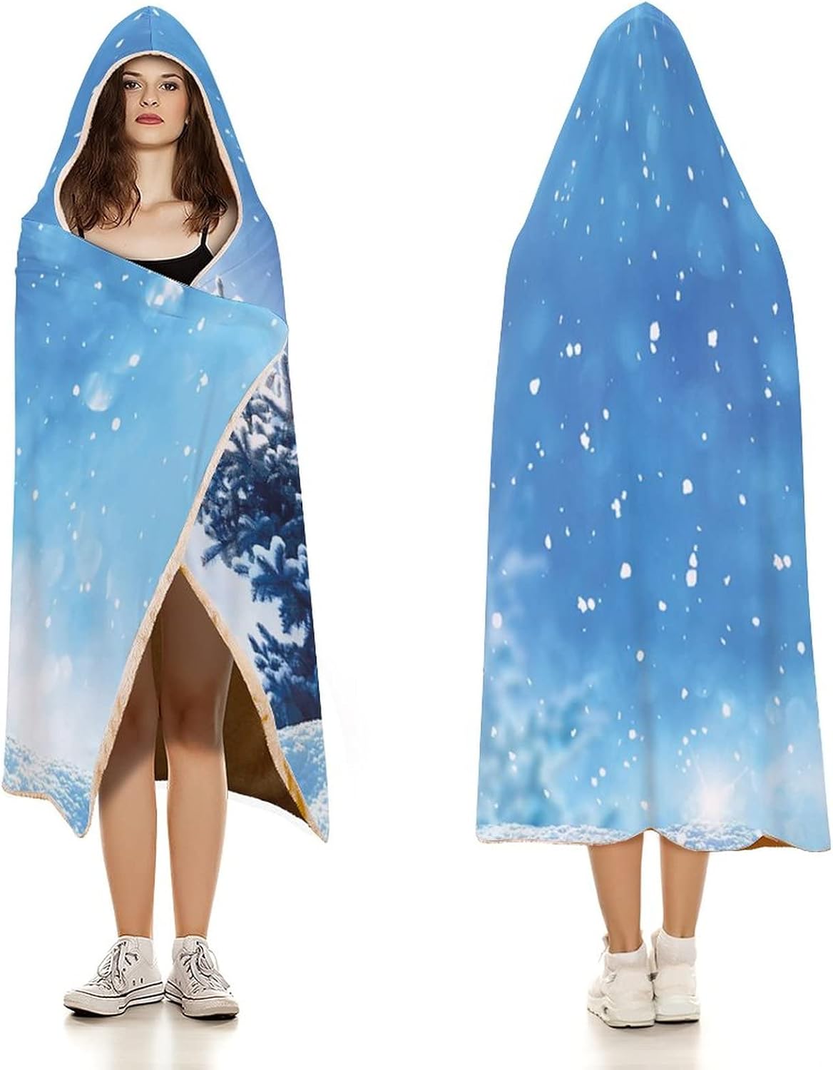 Throw Blankets, Winter Women Men Hooded Blanket, Artistic Rendition of Snowy Season of Year Fro Pine, Soft Warm Cozy, 40 x 50inches, Studying Reading Snuggling Napping Office, Multicolor