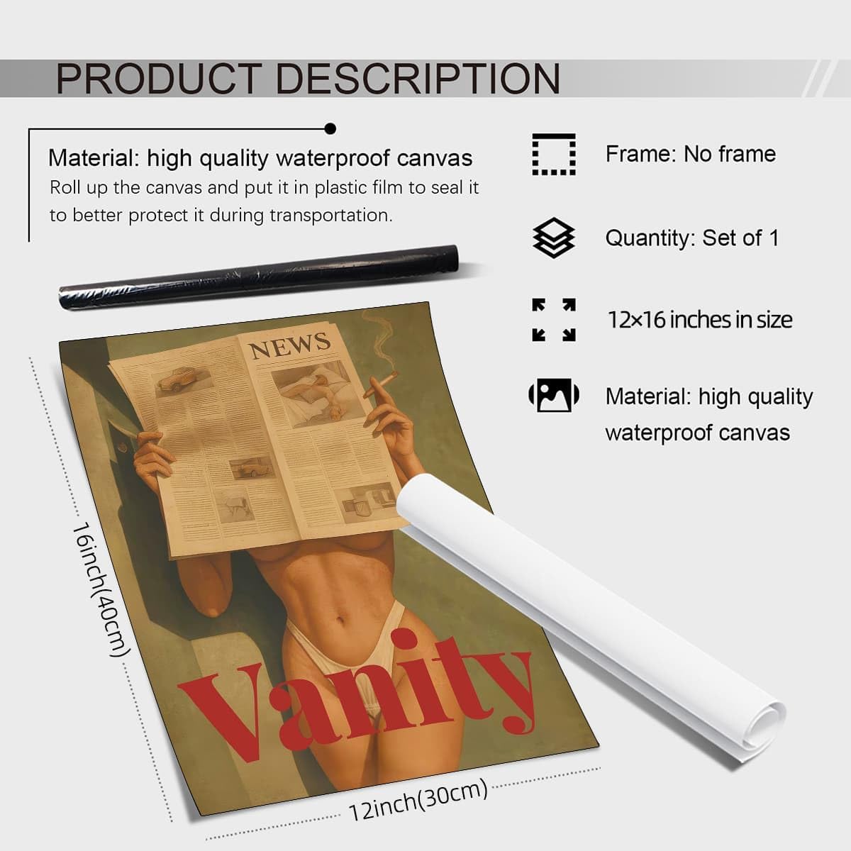 YYS Fashion Hot Girl Reading Newspaper Wall Art 70's Vintage Poster Bikini Canvas Prints Sexy Woman Picture Artwork for Living Room Bedroom Apartment Decor Aesthetics 12X16 inch Unframed