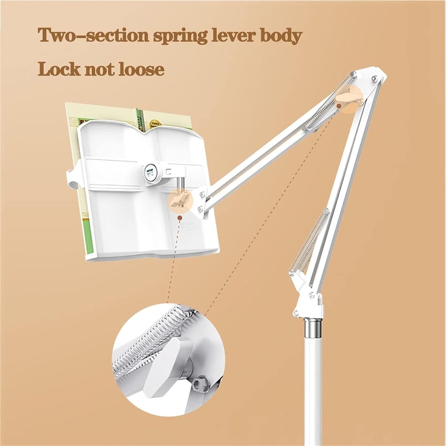 Floor Stand Book Holder for Reading Cookbook Holder Stand for Kitchen,Reading Rack Adjustable Height and Angle Laptop Stand for Desk,Bed,Reading Cook Book Document Holder (White) (White)