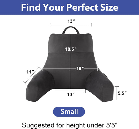 Back Pillow for Bed Sitting up, Reading Pillow for Sitting in Bed Adult, Back Support Pillow, Memory Foam Sit up Lounge Backrest Pillow with Arms for TV, Couch, Chair, Dorm, 18 Inch, Grey