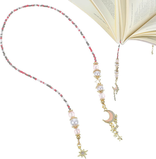 Moon Star Beaded Bookmark, Fantasy Crystal Bead Gold Chain Fantasy Bookmark, Reading Book Accessories for Women, Bookish Gift for Book Lovers Students Teachers