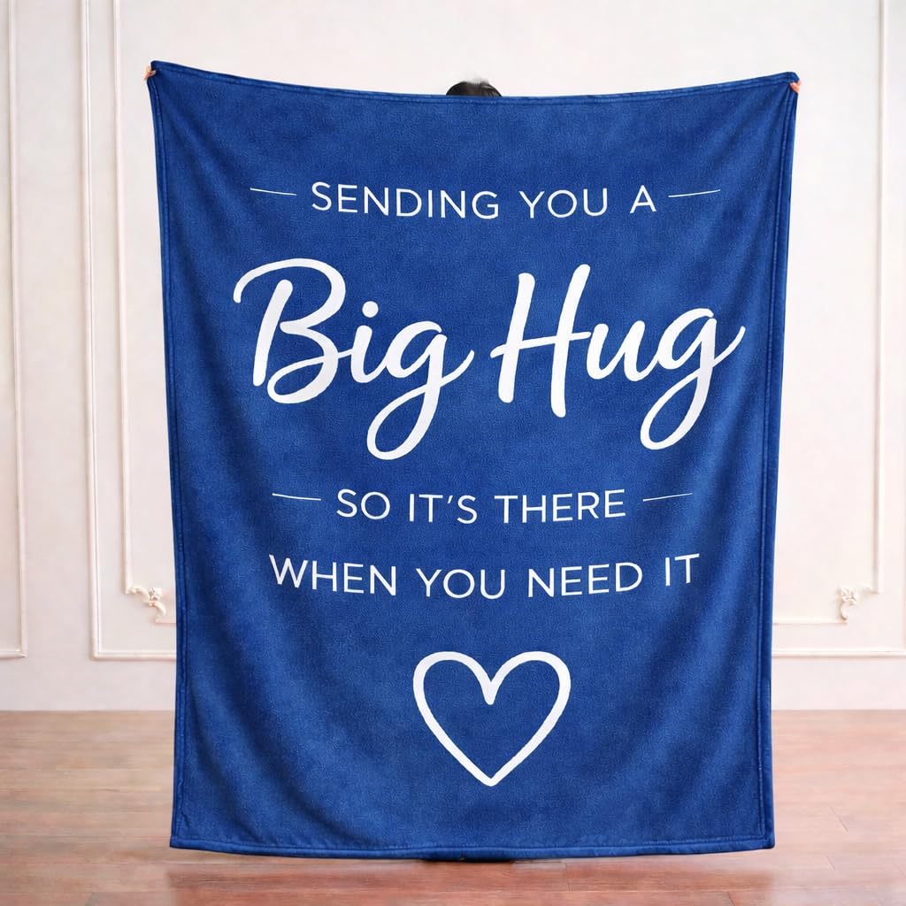 Thinking of You Gifts for Women Men – Get Well Blanket 50x60 Inch, Navy Flannel Comfort Hug Blanket, Sympathy Throw for After Surgery, Chemo, Illness, Recovery