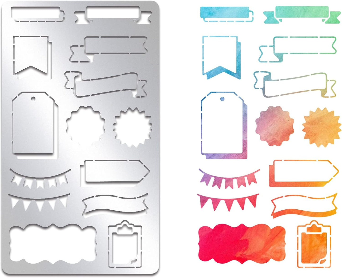INFUNLY Metal Journal Stencils Banners Metal Stencils Bookmark Label Stencil Reusable Planner Metal Template for Journaling Diary Wood Carving Drawings Woodburning Engraving Scrapbooking