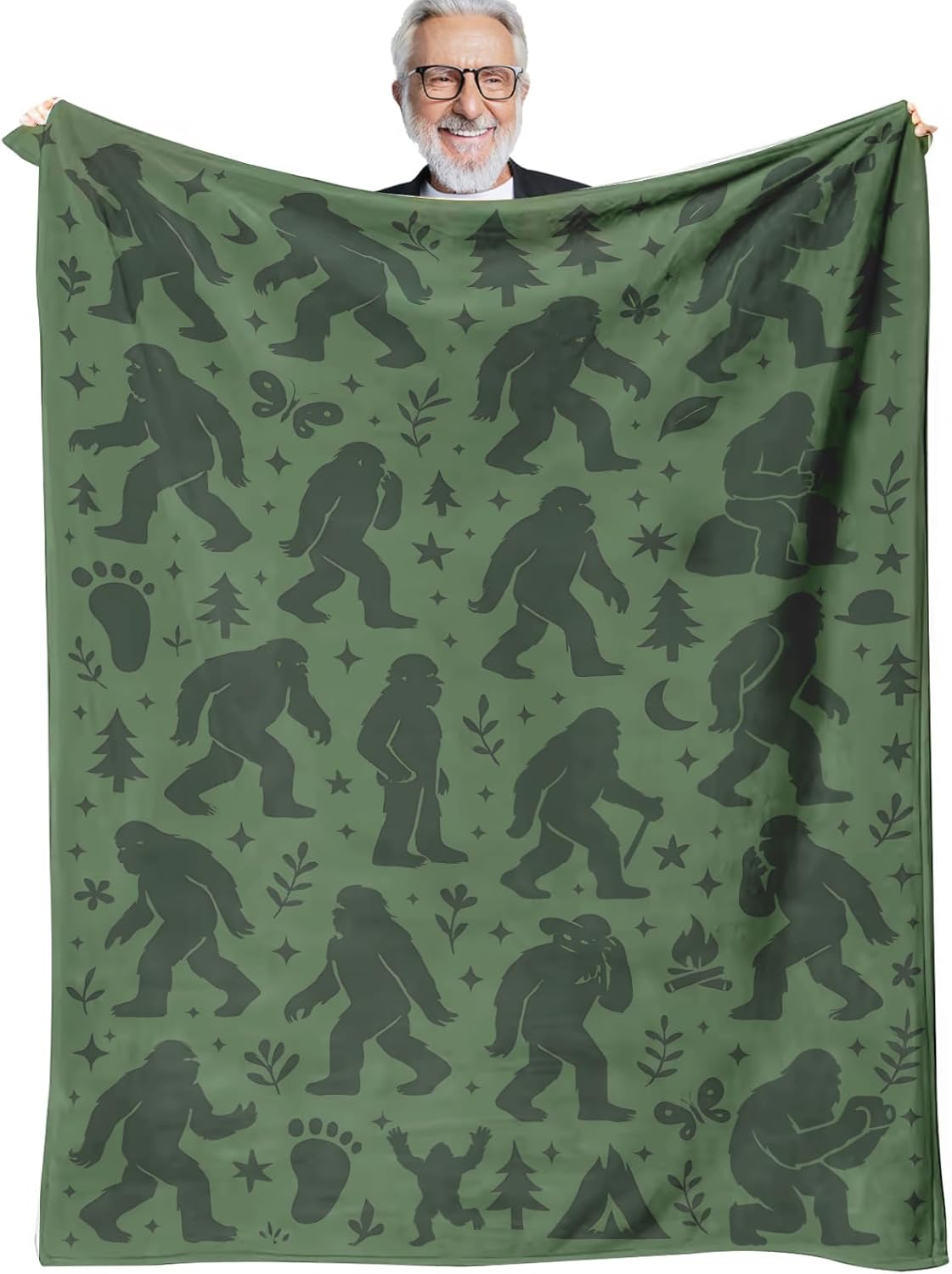 Bigfoot Sasquatch Throw Blanket - Funny Gift for Men Women Kids, Unique Cryptid Cabin Decor, Cozy Couch and Bed Throw, Birthday Christmas Fathers Day Camping Gift, 50'' x 60''