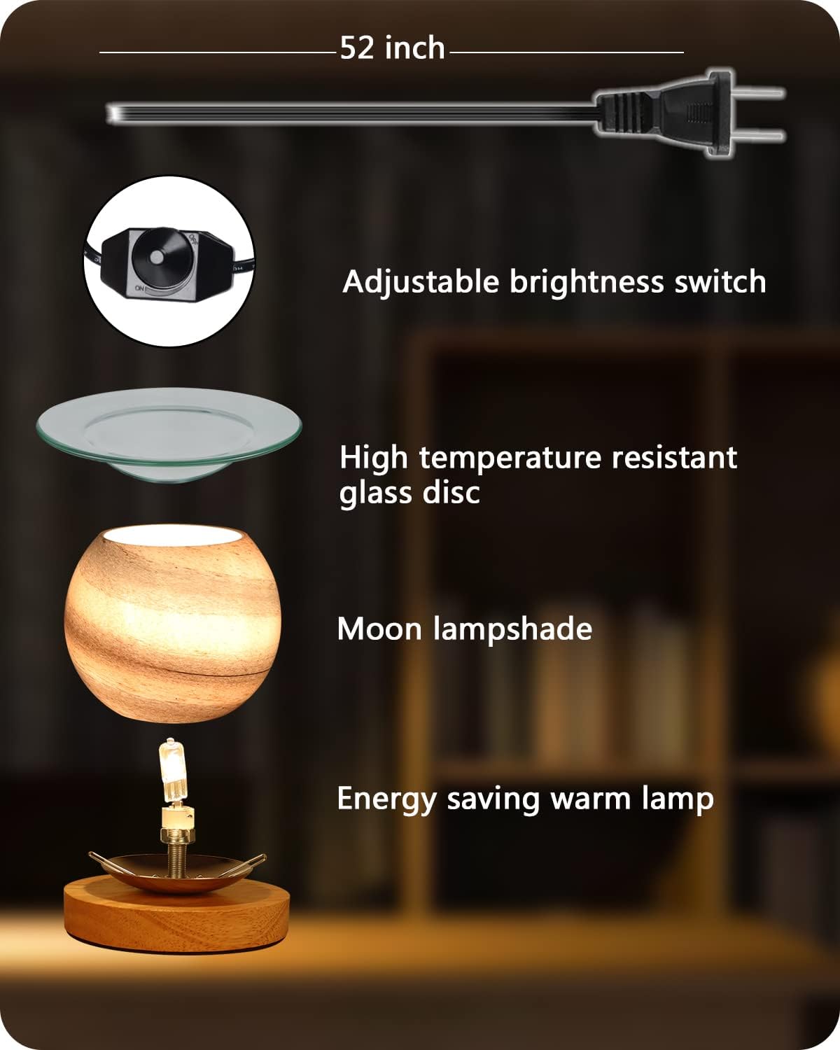 Dimmable Candle Wax Warmer for Scented Wax Melts for Bedroom, Moon Lamp Glass Light Wax Scent Home Decor Gifts