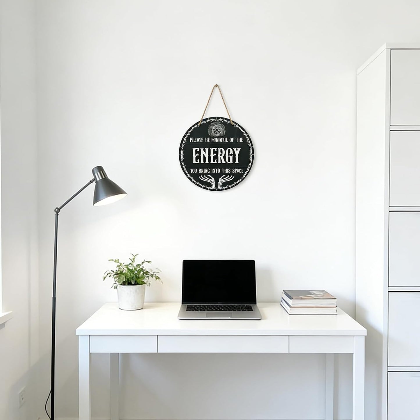 Witch Decor Sign Gothic Positive Energy Decorative Sign Witchy Home Decor with Inspirational Quote, Black And White Aesthetic Wall Art for Gothic Office or Home Decor Wiccan Gifts for Men Women