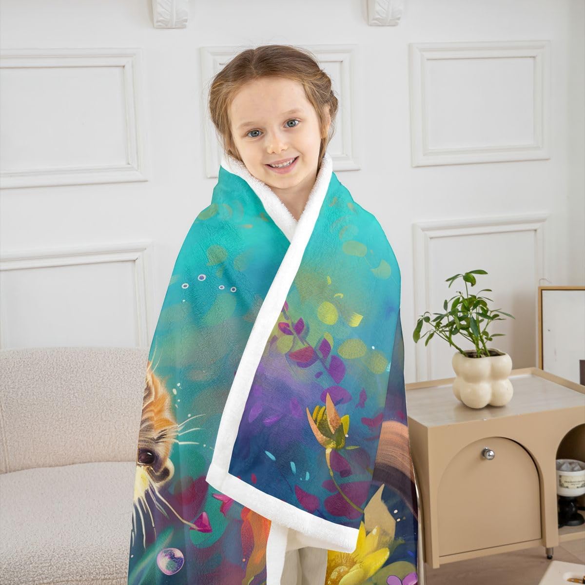 Feelyou Cute Otters Sherpa Throw Blanket for Couch Sea Otters Ocean Super Soft Cozy Fleece Sealife Blanket for Winter, Plush Throw Underwater Animals Throw 50"x60" All Season