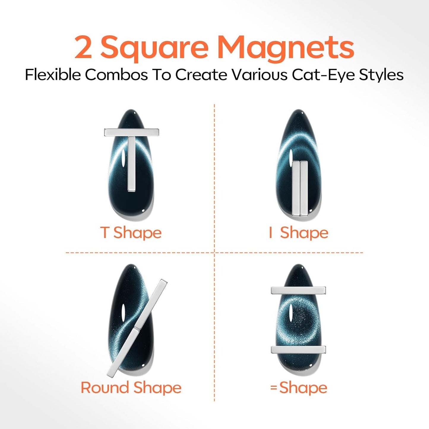 modelones Cat Eye Magnet Set for Nails, Heart Cateye Powerful 3 IN One Magnetic Pen Nail Design Square Double Head Round Magnets Tool Glassy Moon French Flower Cats Eye Effect Manicure DIY Gift