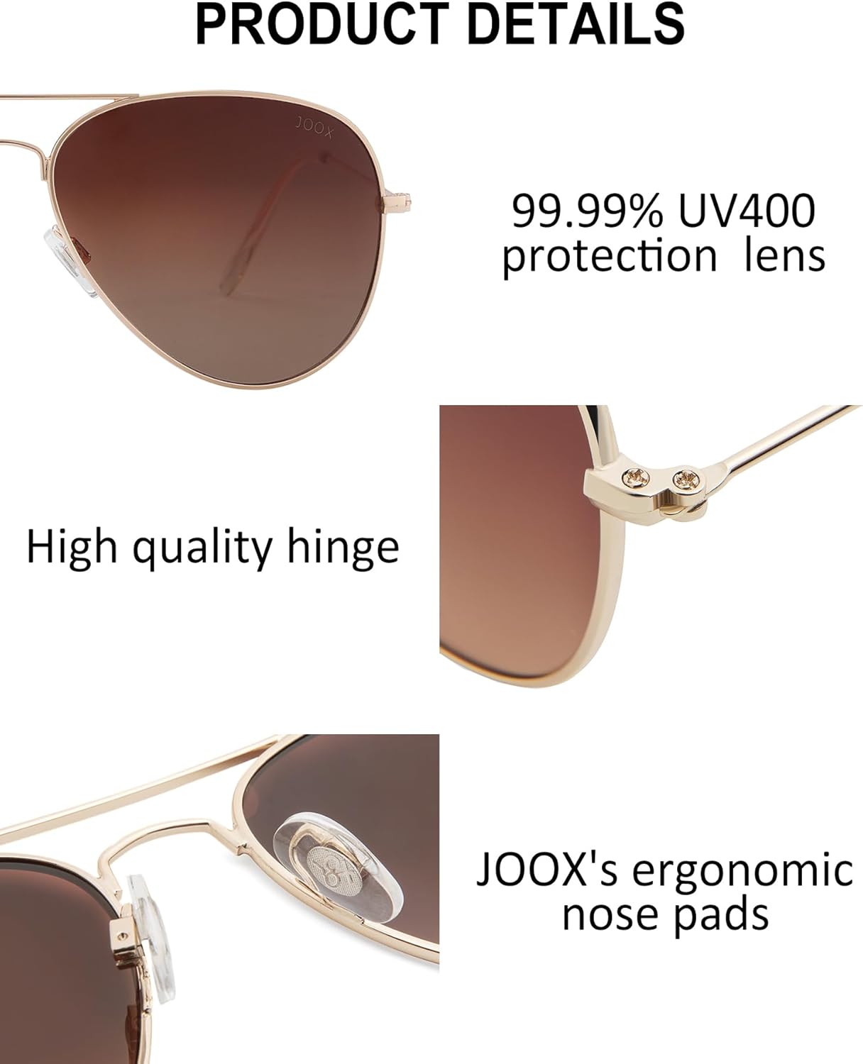 JOOX Polarized Aviator Sunglasses for Women Men, UV400 Protection Lens and Lightweight Metal Pilot Frame