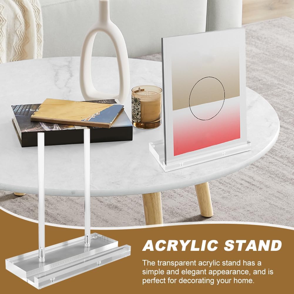 Acrylic Display Stand Set, Tabletop Book Art Display Holder Clear Easel Stand Artwork Storage Rack with Wood Mini Clips for Picture Frame Photo Decorative Plate Record Magazine(COLOR:Transparent)