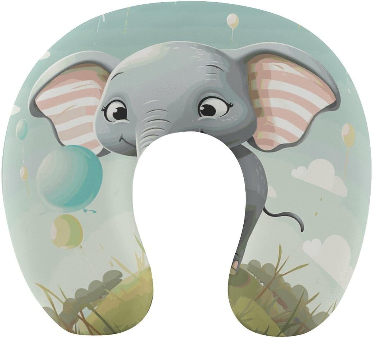 Lovely Elephant Neck Pillow Memory Foam U Shaped Pillows Portable Pillows for Shoulder Travel Head Support Pillow with Concealed Zipper for Airplane Car Home Office