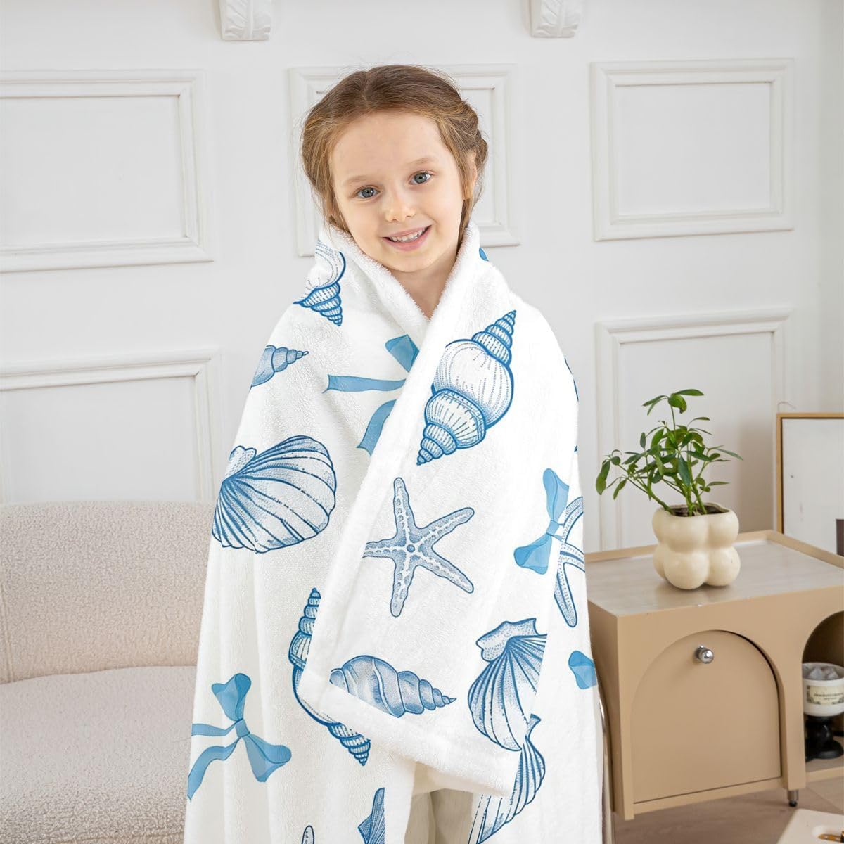 Feelyou Starfish Shell Sherpa Throw Blanket for Couch Coastal Sealife Super Soft Cozy Fleece Nautical Beach Blanket for Winter, Plush Throw Summer Ocean Baby 30"x40" All Season
