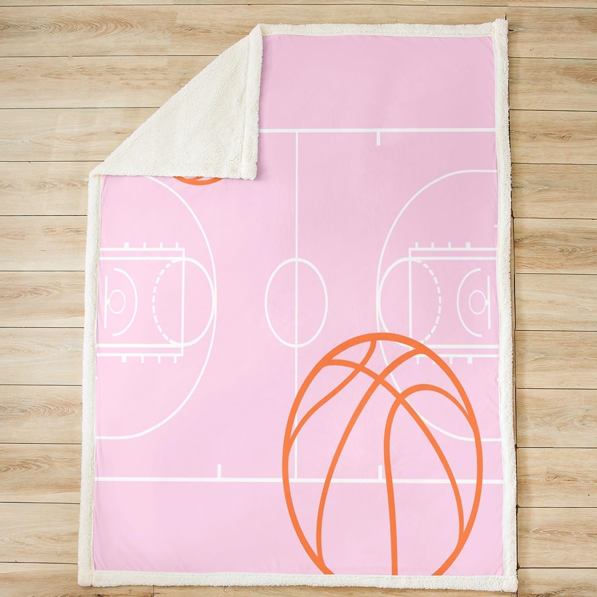 Feelyou Basketball Sherpa Blanket Boys Girls Basketball Court Fleece Throw Blanket for Kids Soft Pink Plush Blanket Sport Fuzzy Blanket for Sofa Bed Couch Room Decor,Throw 50x60 Inches