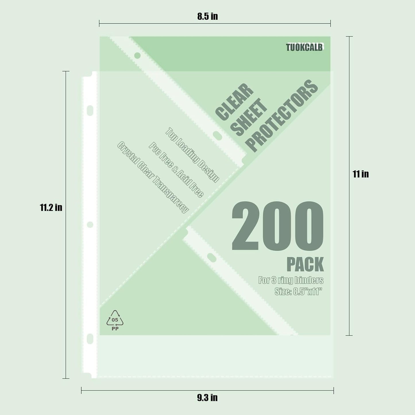 200 Pack Clear Sheet Protectors for 3 Ring Binder, Polypropylene Acid-Free Material, 8.5 x 11 Inch Letter Size, Protector of Your Documents