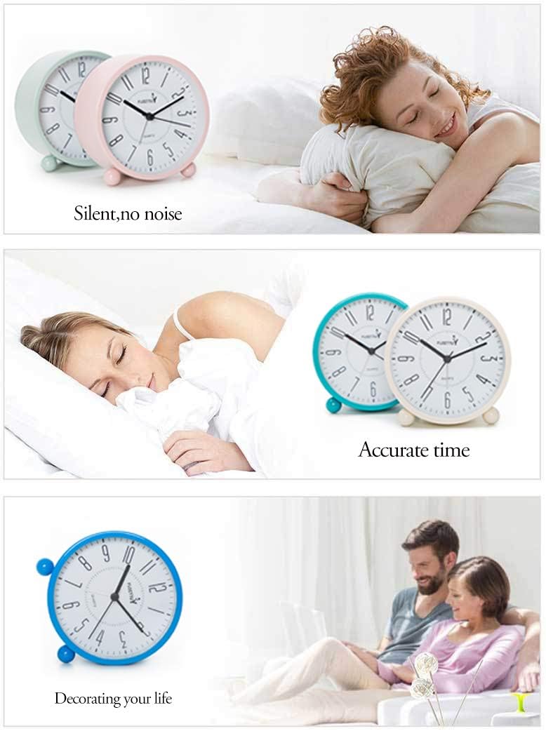 Super Silent Metal Alarm Clock,Beep Wake Round Alarm Clock with Night Light,Battery Operated,Easy Set,Simple & Retro for Desk, Bedroom and Home Decoration(Green)