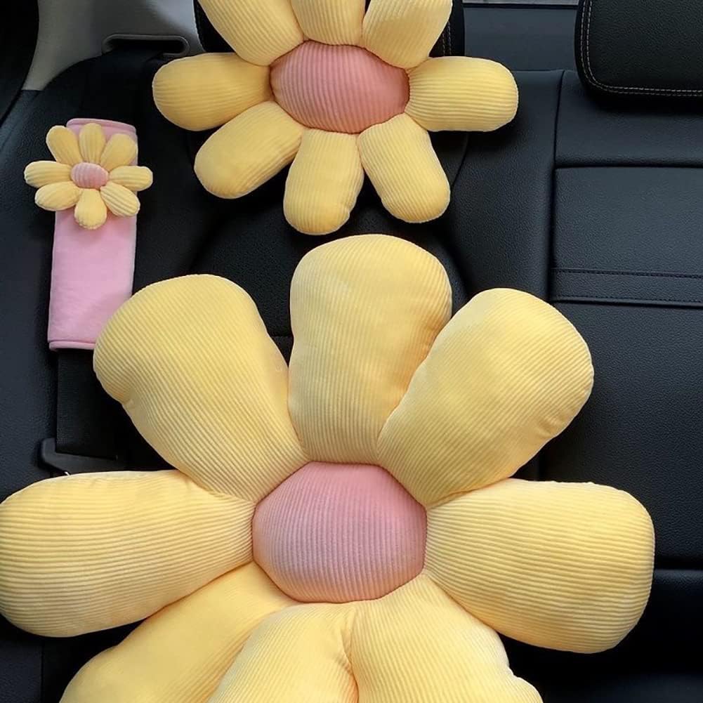 Yellow Daisly Flower Headrest Pillow for Car Cute Neck Pillow for Driving and Travelling Girly Car Accessories