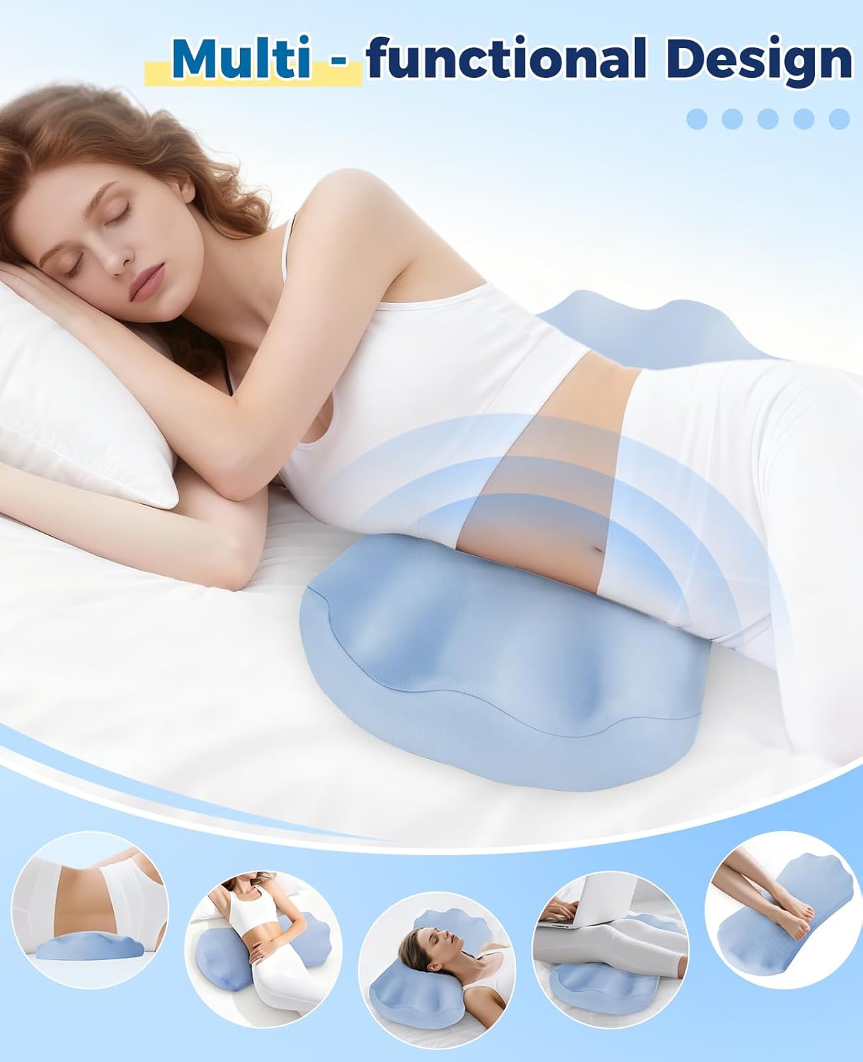 Lumbar Pillow for Sleeping, Lumbar Support Pillow for Bed for Back Pain Relief, Memory Foam Lower Back Pillow for Bed, Back Support Pillow for Side & Back Sleepers, Washable Cover