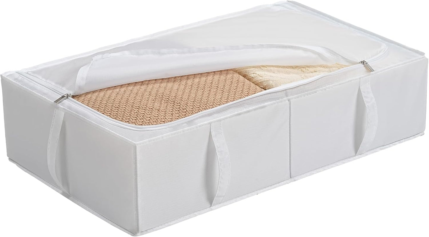 TYEERS Under Bed Storage Containers, Durable Fabric, Washable, Collapsible, Under Bed Storage Bins for Clothes, Blankets, Sheets, Shoes, 27.5x16.5x7 Inches, 1-Pack, White