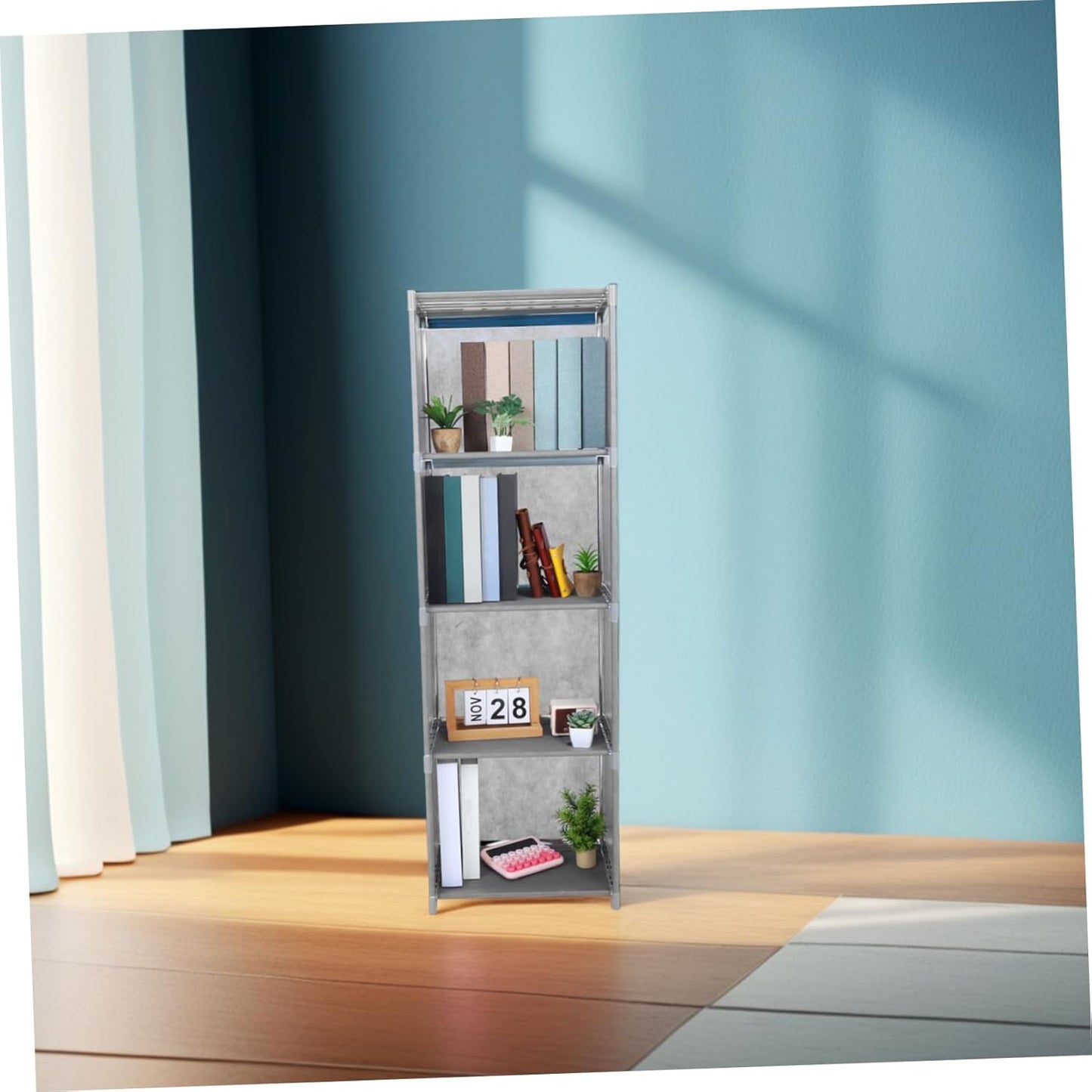 PRETYZOOM Narrow Bookshelf Organizer Multi-Tiered Storage Cabinet for Living Room Bedroom Home Office Sturdy and Easy Assembly Bookcase Finish Layers and Compartments