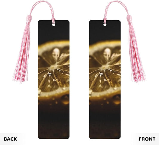 Lemon Slices Bookmarks Gifts for Women Men, Wooden Bookmarks for Book Lovers, Vintage Book Marks Ornaments with Tassel, Unique Personalized Reading Page Markers Pink
