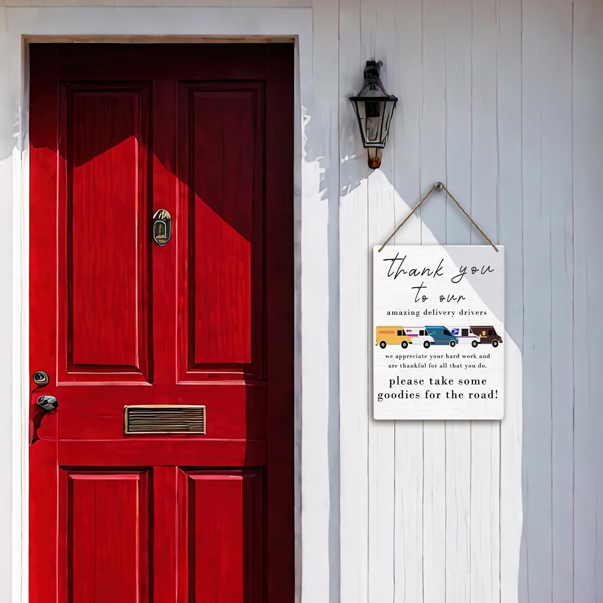 Mtrgdn Delivery Driver Snack Sign,Thank You To Our Amazing Delivery Driver Wood Hanging Sign for Package Drop-Off, Free Snacks Front Door,8x10 Inch
