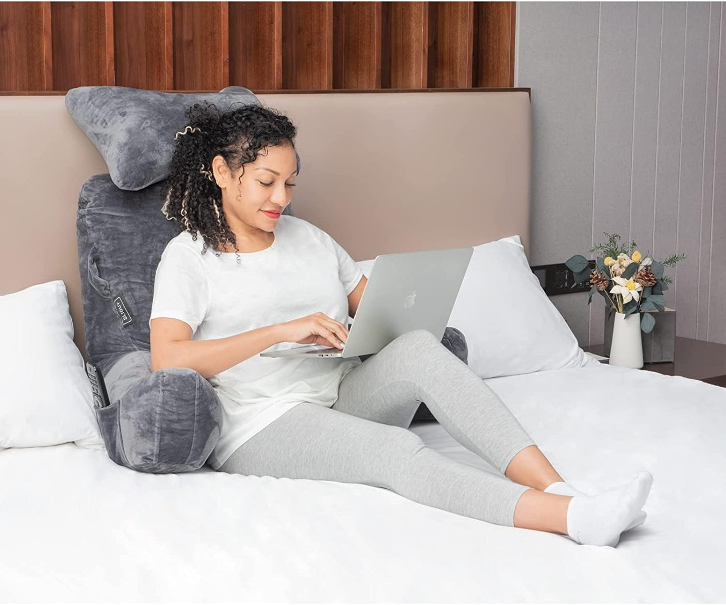 Reading Pillow-Bed Rest Pillow with Detachable Neck Roll & Higher Support Arm for Sitting in Bed Couch or Floor-Backrest Reading Pillow Adult Back Pillow for Reading/Watching TV/Gaming,Dark Grey