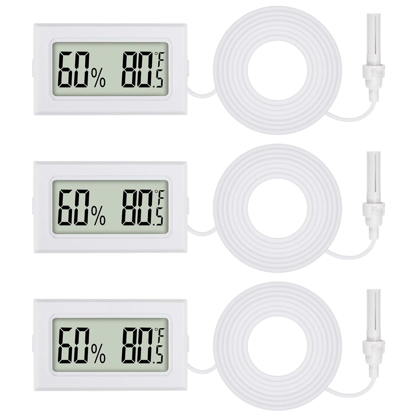 3Pcs Mini Digital Thermometer Hygrometer with Probe Electronic Temperature Humidity Gauge Meters Indoor LCD Display Fahrenheit for Humidors,Greenhouse,Garden,Incubator Reptile Terrarium