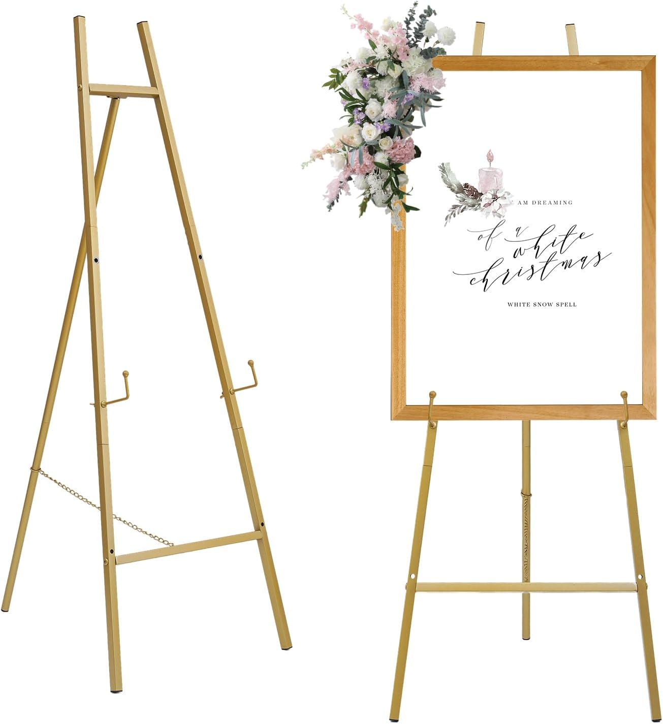 Metal Easel Stand with Chain Support for Mirror,58 Inch Floor Easels for Display Wedding Sign,Iron Adjustable Arts & Crafts Easels(Gold)