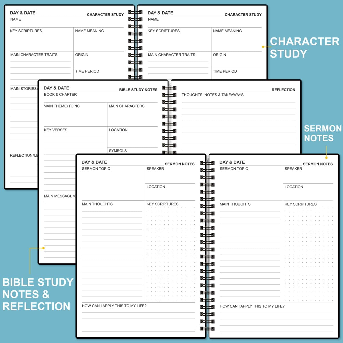 Heveboik Bible Study Journal – Church Notes Notebooks – Note Taking & Journaling Kit, 5.8" x 8.5", Black