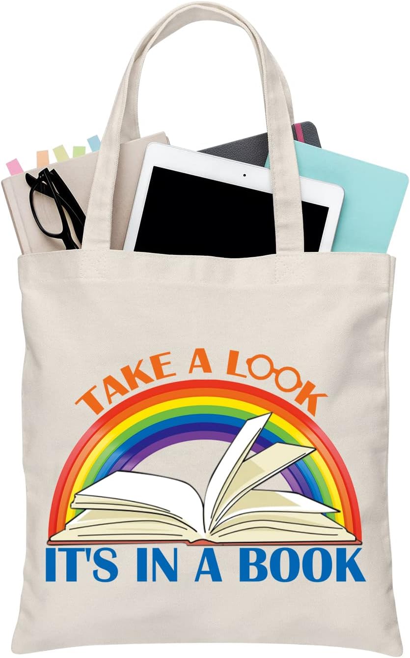 BDPWSS Take a Look It's In a Book Tote Bag Book Lover Gift Reading Gift For Bookworm Librarian Reading Lover Canvas Handbag