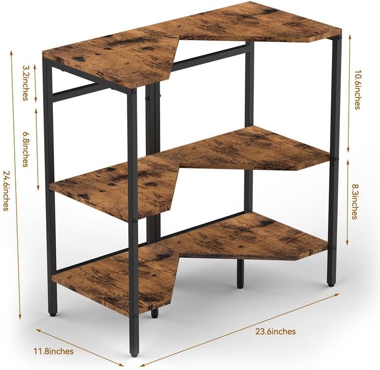 CADUKE Pedestal Sink Storage, 2 Pack Under Sink Organizer Shelf Bathroom Under Vanity Storage Shelf for Small Space, Bathroom Organizers Rack Stand 3 Tier Wooden Corner Shelves, Rustic Brown