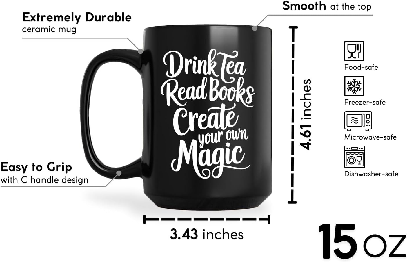 Book Lovers Coffee Mug 15oz Black -Tea - Gift for Book Club Bookworm Bookish Reading Nerdy Avid Readers Women