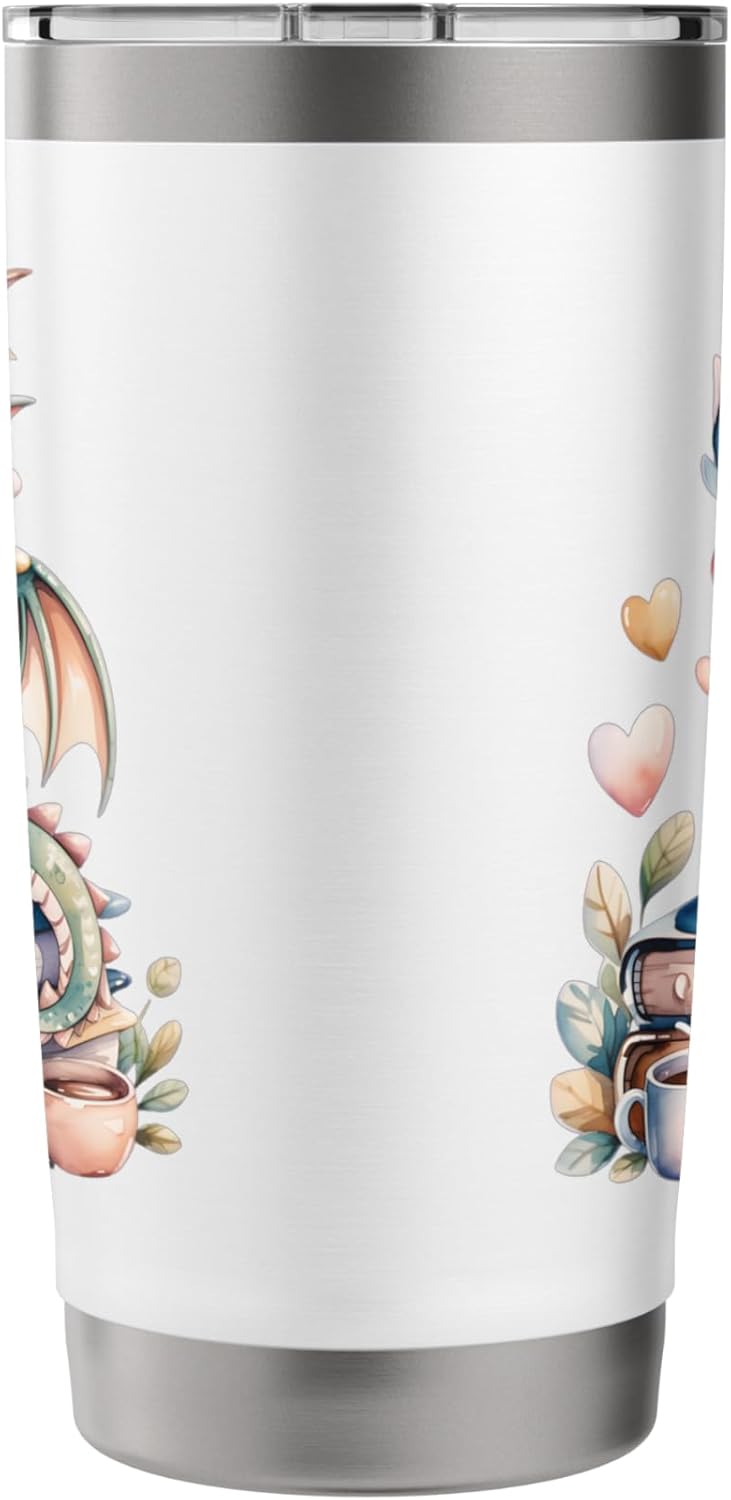 Cozy Green Baby Dragon Book Lover Pastel Fantasy Design Stainless Steel Insulated Tumbler