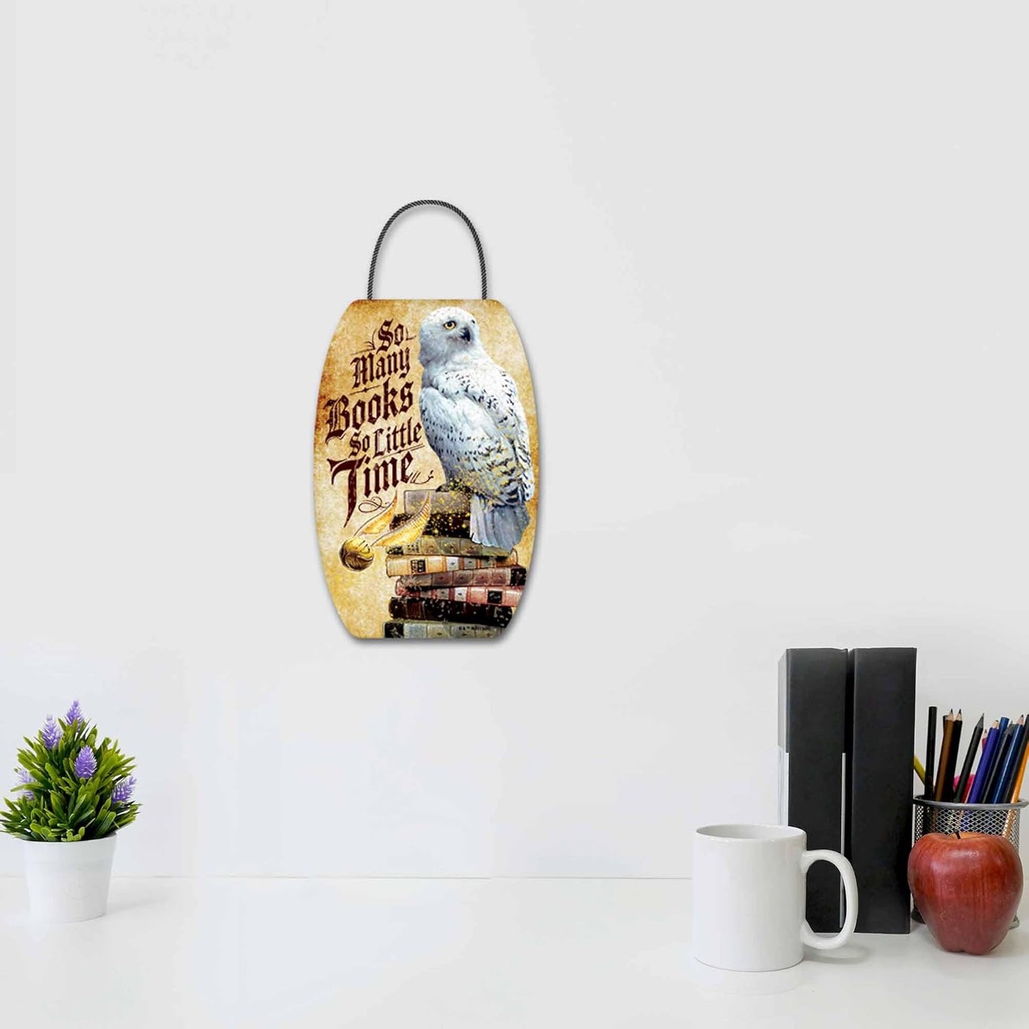 Harry Potter So Many Books So Little Time Hanging Wood Wall Decor - Fun Hedwig Sign for Bedroom or Library