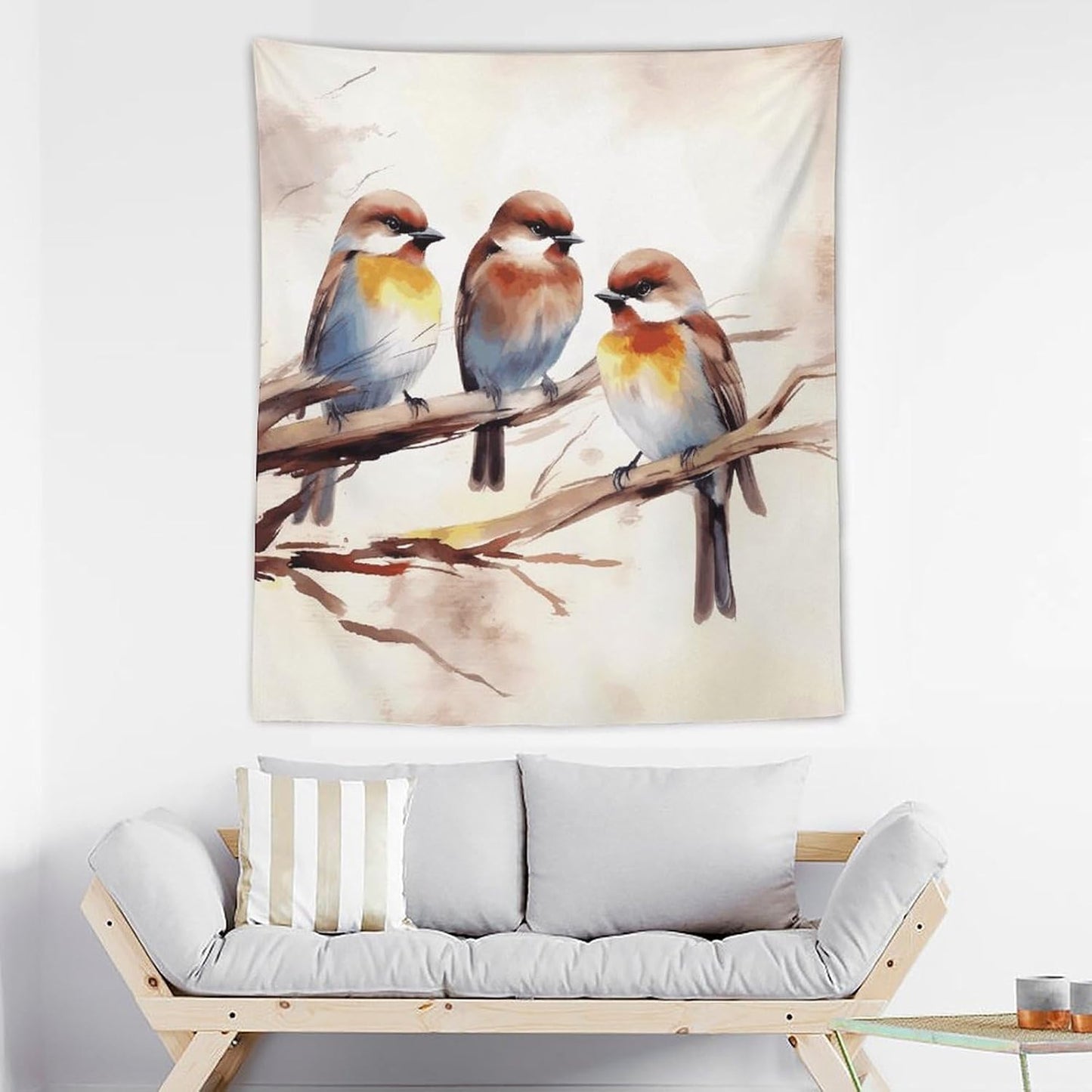 FodPand Birds Resting on Tree Branch Tapestry Anti-fading Wall Tapestry with Installation Kit Backdrop Banner Multipurpose Aesthetic Tapestries Boho Wall Art Hanging Decorative Blanket 50"x60"