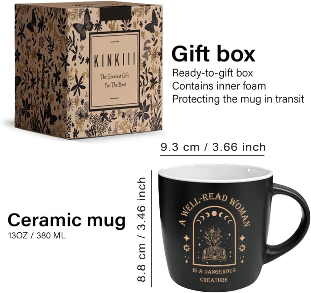 A Well-Read Woman Is a Dangerous Creature Coffee Mug Gifts for Women, Inspirational Literary Gifts for Book Lovers, Christmas Thanksgiving Birthday Present for Women, Readers, Writers, 13Oz
