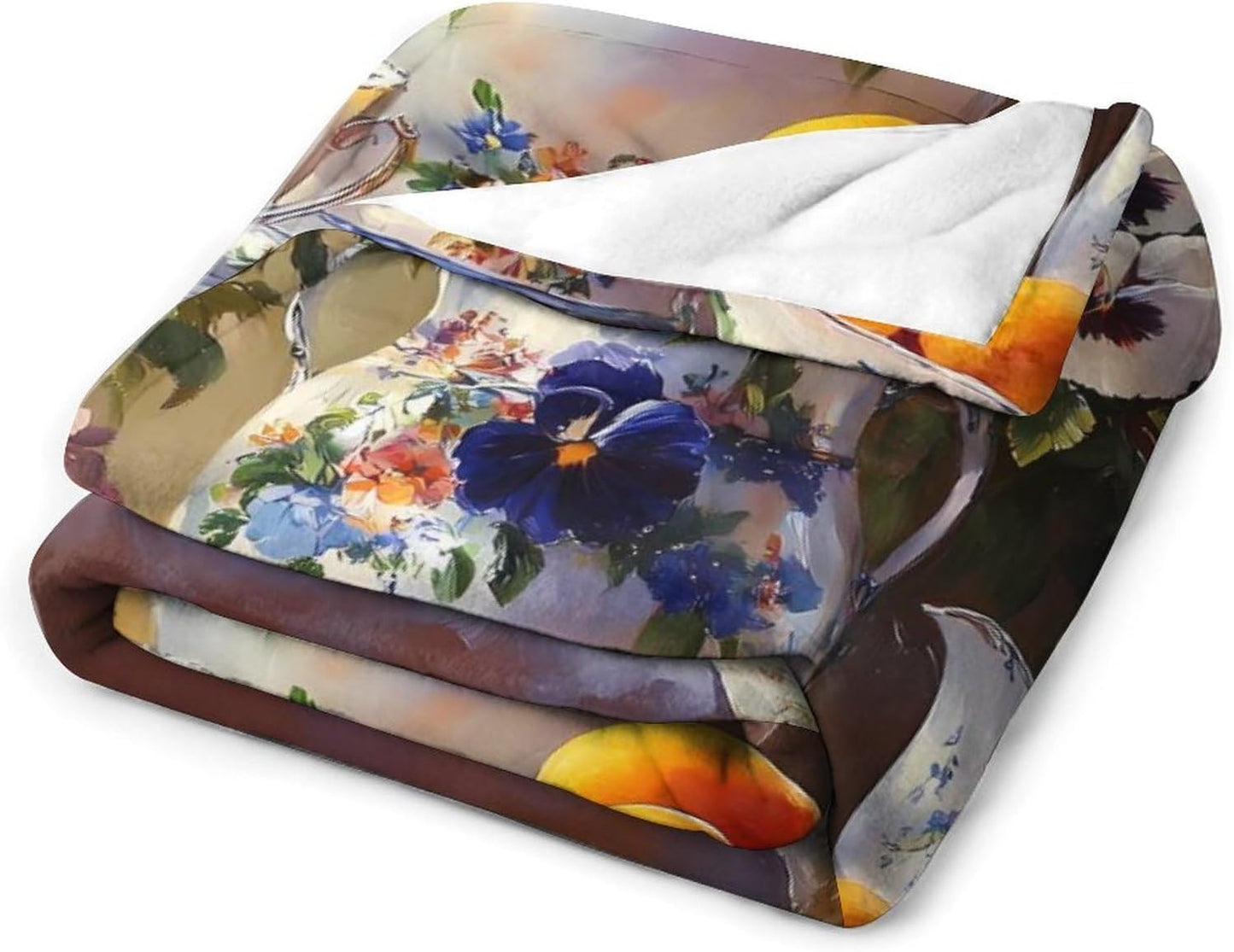 Blue Bouquet Porcelain Throw Blanket for Couch Bed Plush Cozy Fuzzy Flannel Blanket for All Season 66"x90"