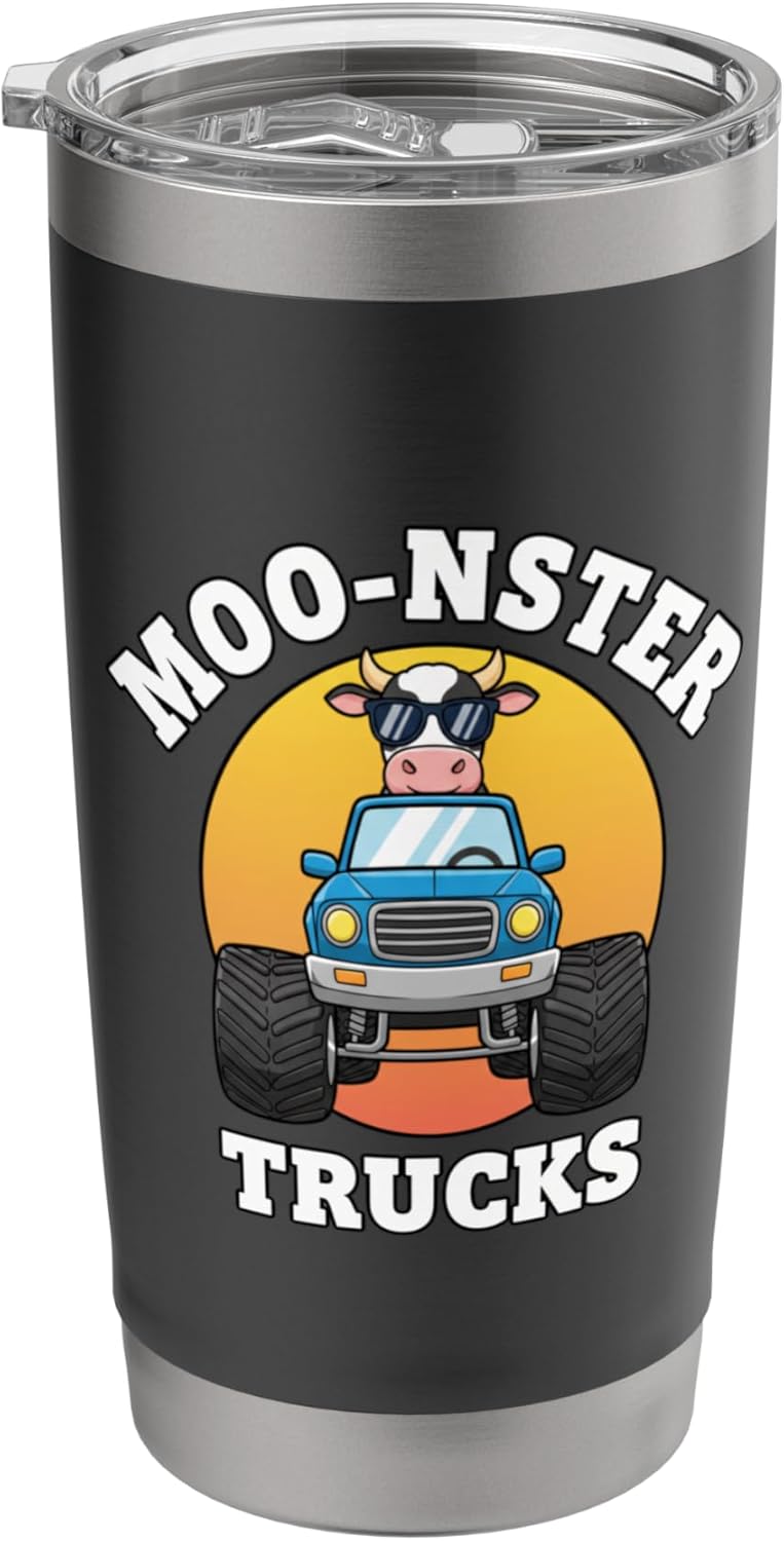 Moo-nster Trucks Cow Boys Funny Farm Animal Stainless Steel Insulated Tumbler