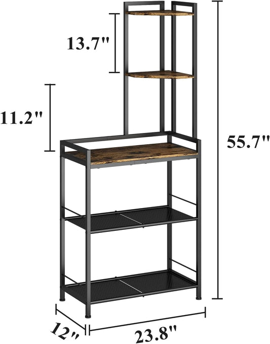 GILLAS 5 Tier Corner Shelf Stand, Freestanding Corner Shelf Unit Bookshelf, Corner Table with Shelf, Tall Storage Organizer Rack for Living Room, Bedroom, Office. Small Space, Metal, Country Rustic