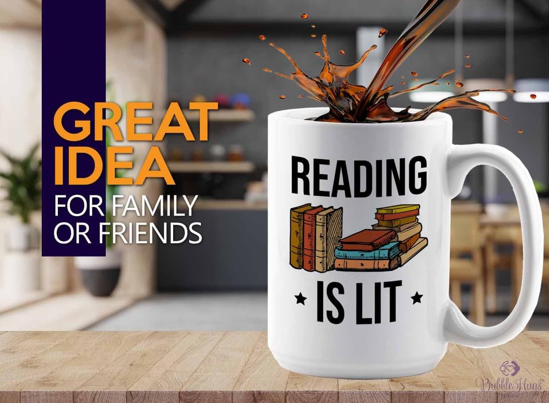 Reading Bookworm Coffee Mug 15oz White - Reading is Lit - Reading Reader Book Worm I Know Things Book Addict Book Lover Bookish Novelist Librarian Writer
